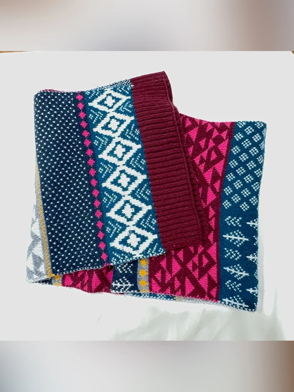 Hollister Y2K Boho Fair Isle Patchwork Knit Winter Scarf Multicolor